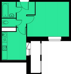 Однокомнатная квартира 33.1 м²