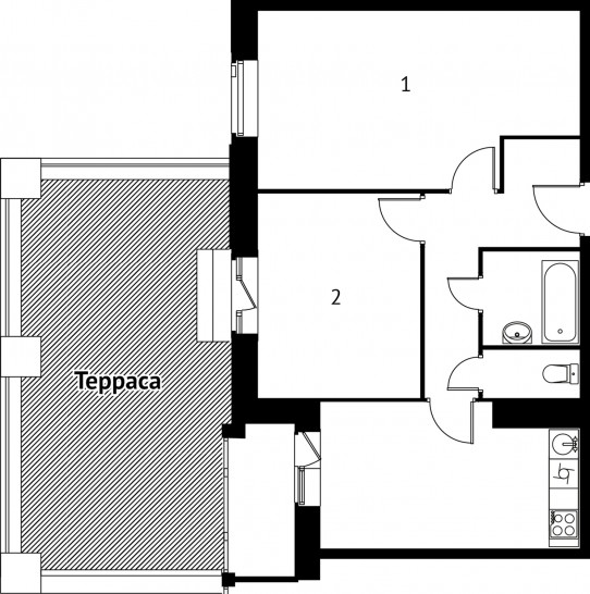 Двухкомнатная квартира 54.2 м²